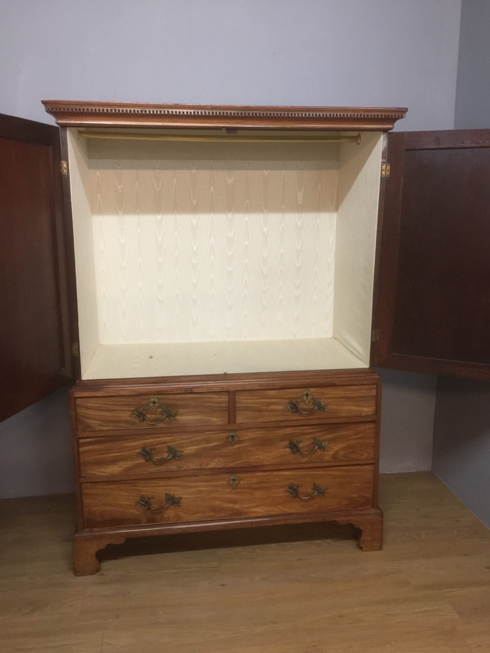 Nineteenth century flame mahogany linen press of small proportions  View VII
