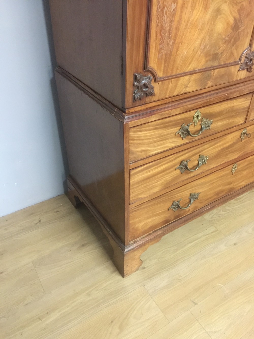 Nineteenth century flame mahogany linen press of small proportions  View X