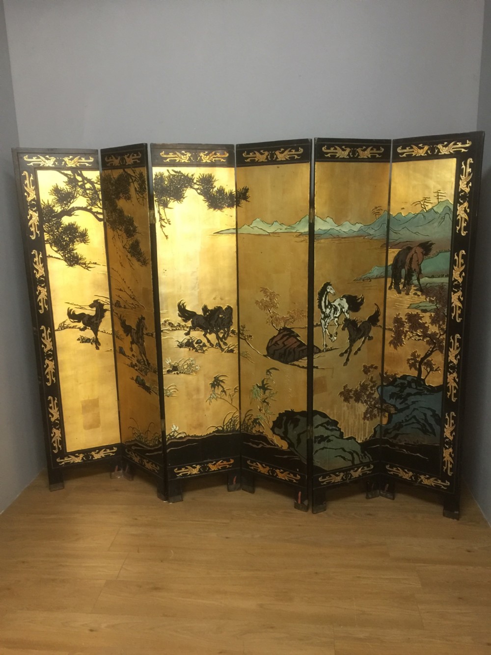 Six panel lacquered Chinese screen circa 1920