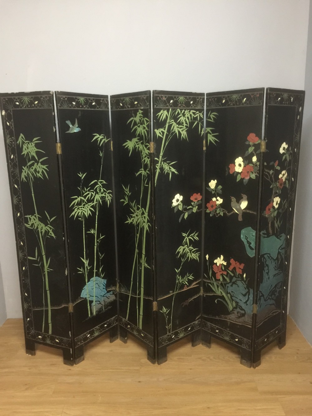 Six panel lacquered Chinese screen circa 1920 View IV