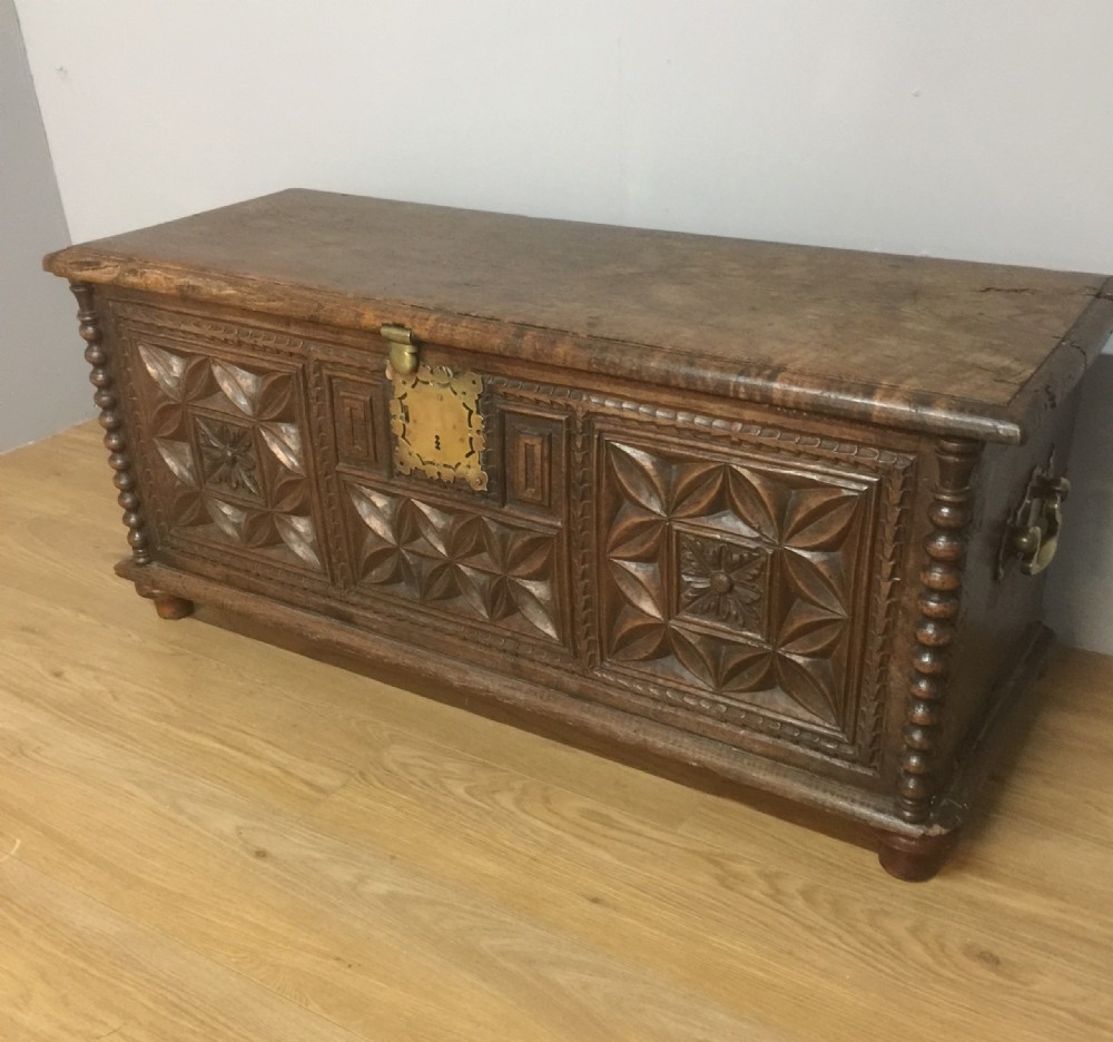 17th century South European chestnut chest on a skirted base