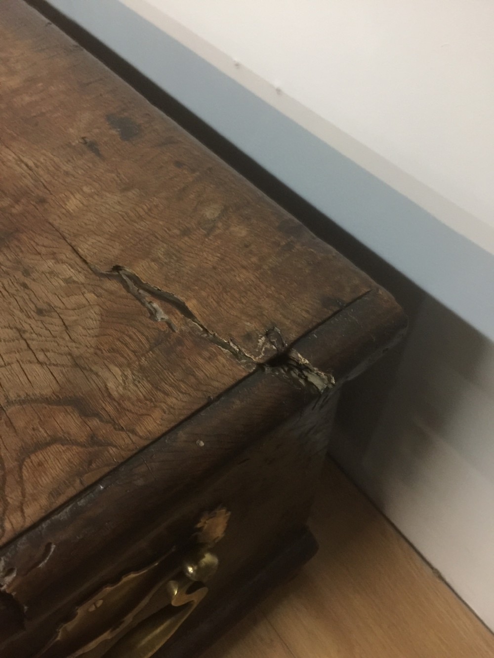 17th century South European chestnut chest on a skirted base View IX