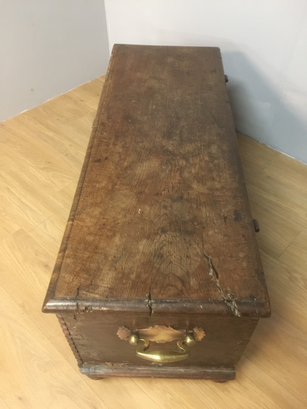 17th century South European chestnut chest on a skirted base View X