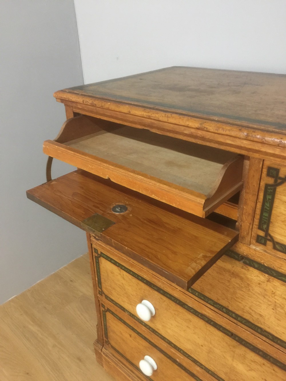 Nineteenth century pine chest of drawers with painted decoration  View IV