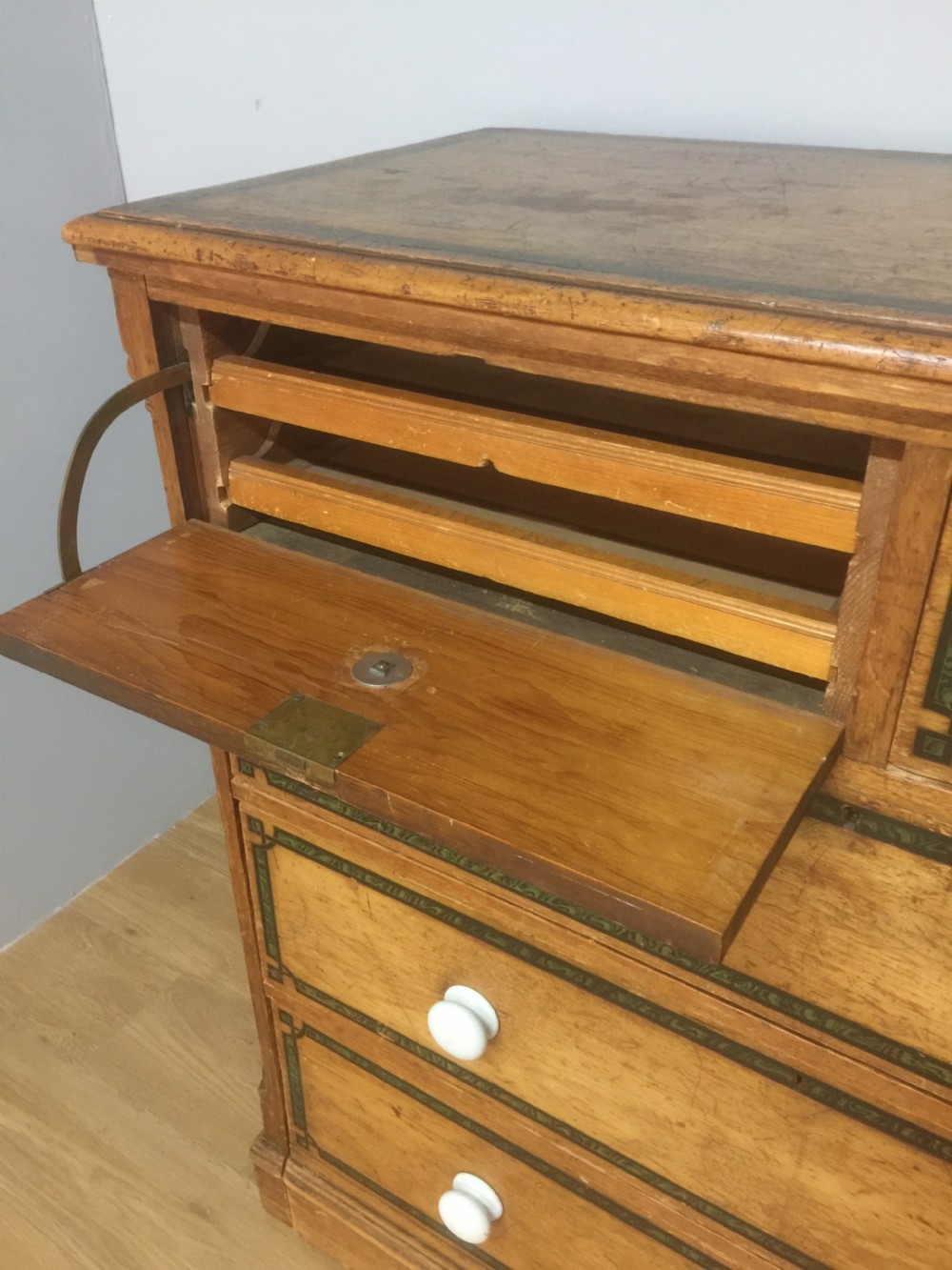 Nineteenth century pine chest of drawers with painted decoration  View VI