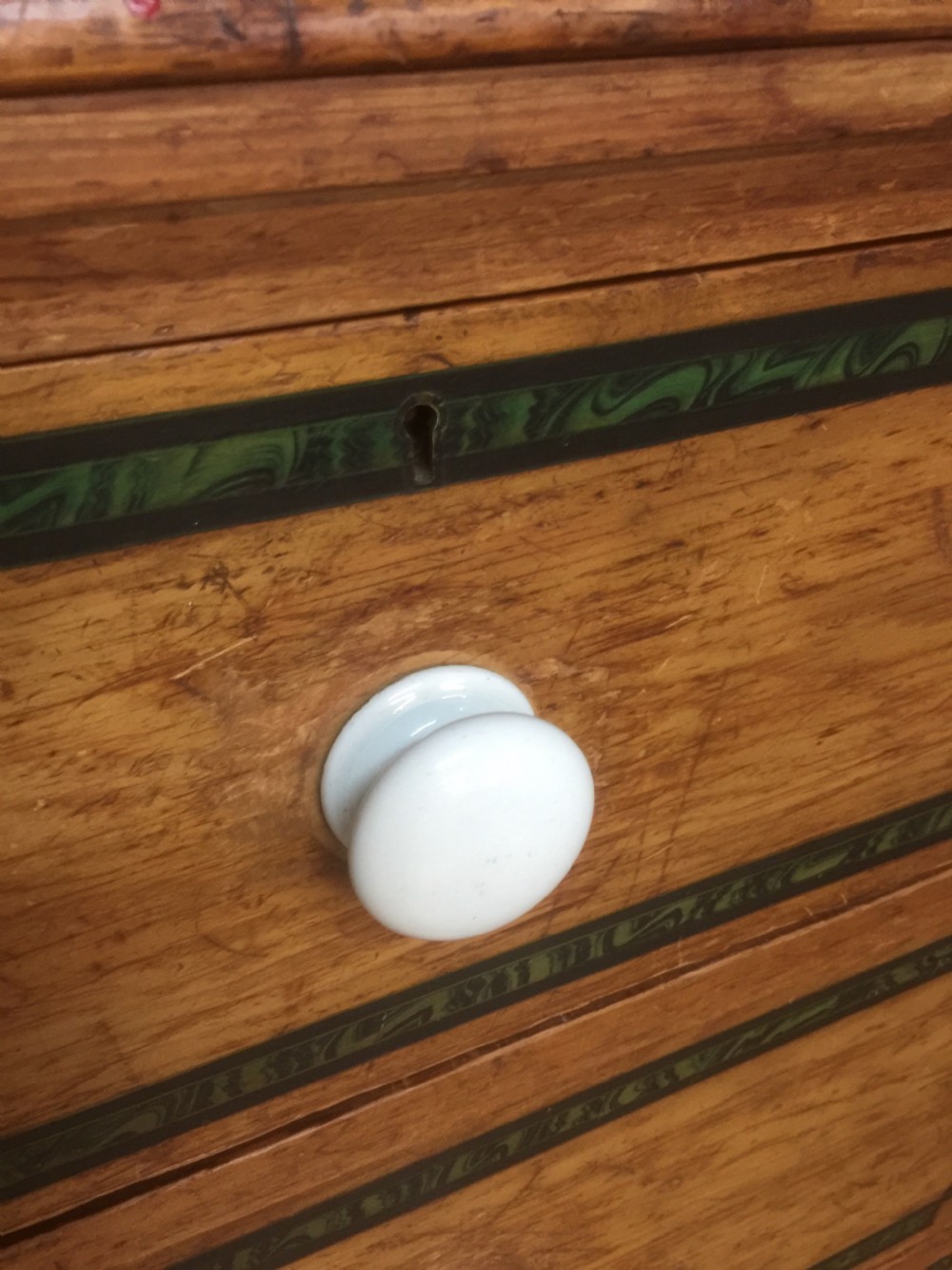 Nineteenth century pine chest of drawers with painted decoration  View X