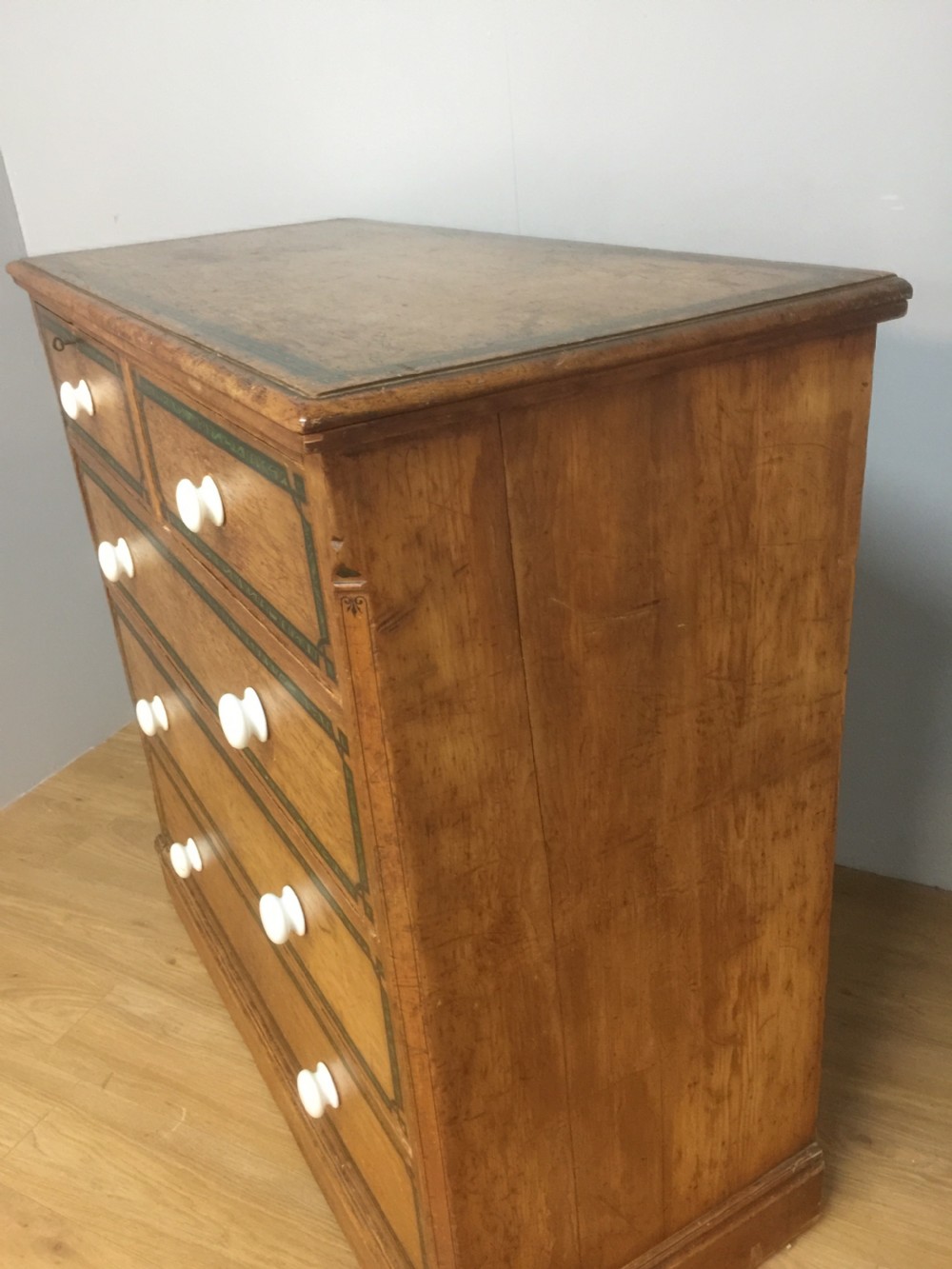 Nineteenth century pine chest of drawers with painted decoration  View XII