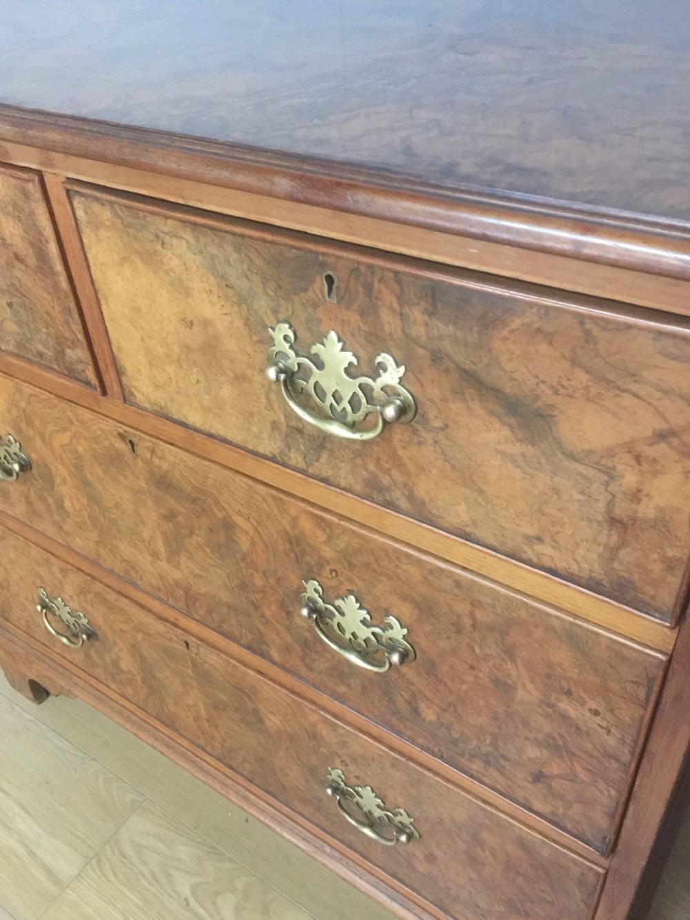 Nineteenth century burr walnut chest of drawers Three feet wide  View II