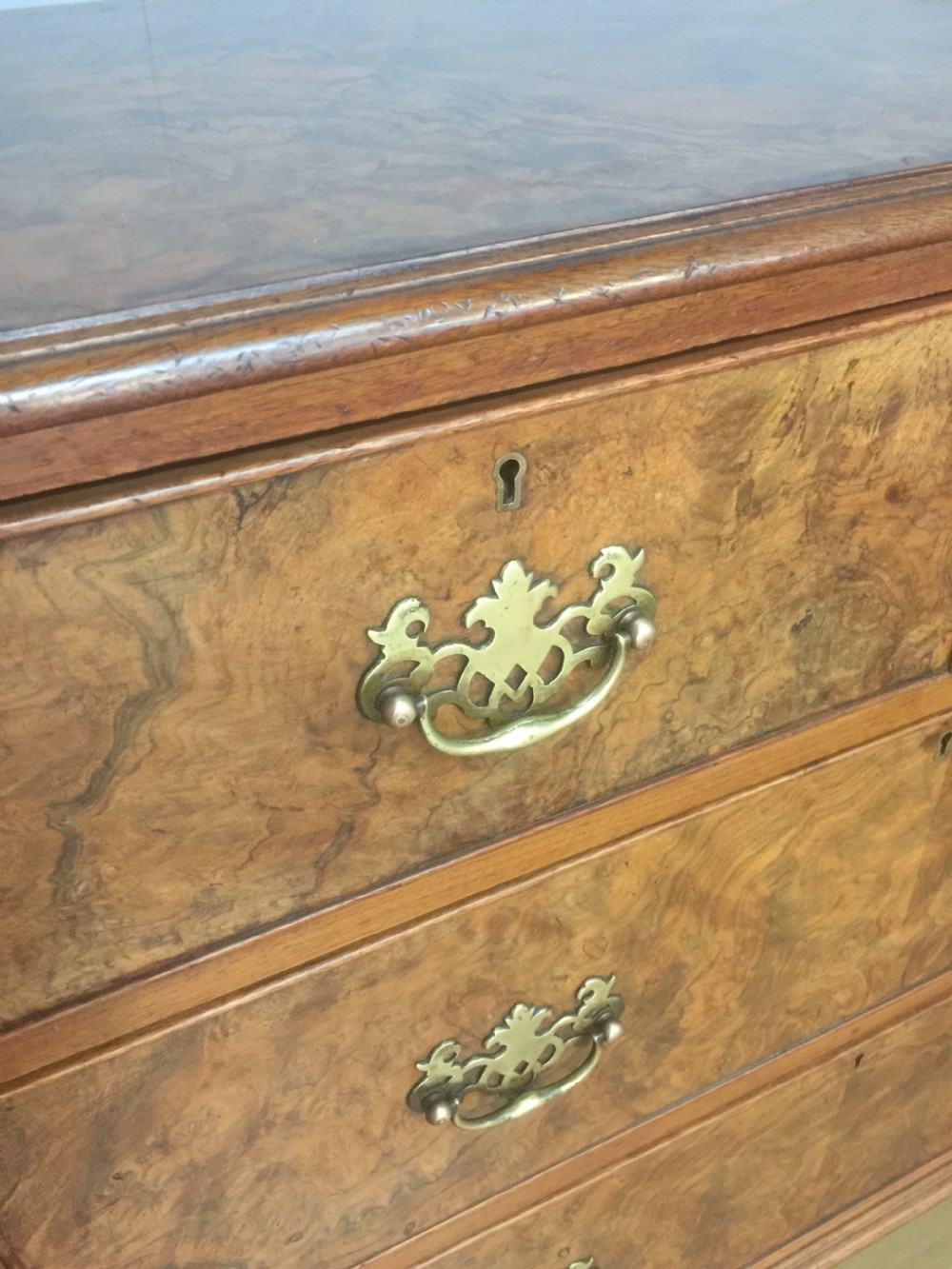 Nineteenth century burr walnut chest of drawers Three feet wide  View III