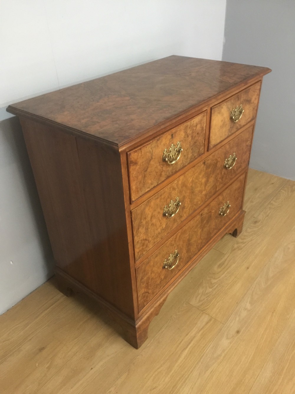 Nineteenth century burr walnut chest of drawers Three feet wide  View V