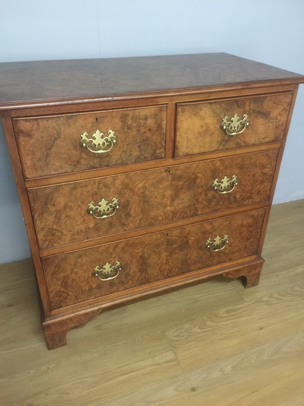 Nineteenth century burr walnut chest of drawers Three feet wide  View IX