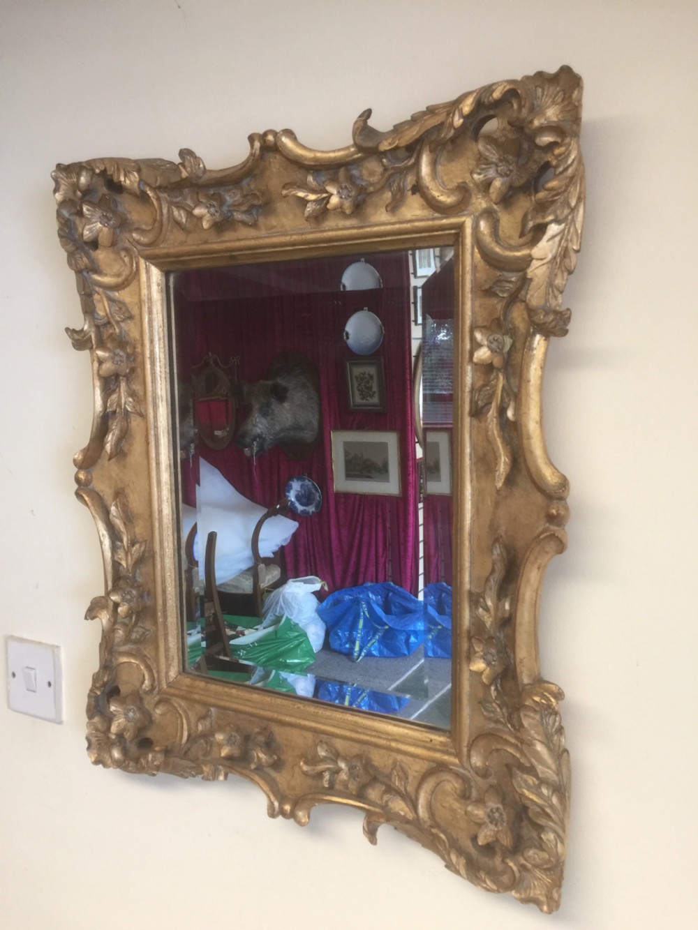 Nineteenth century carved wood and gilded mirror