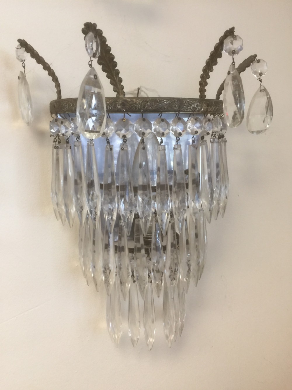 Pair of cut glass wall lights fully complete View IV