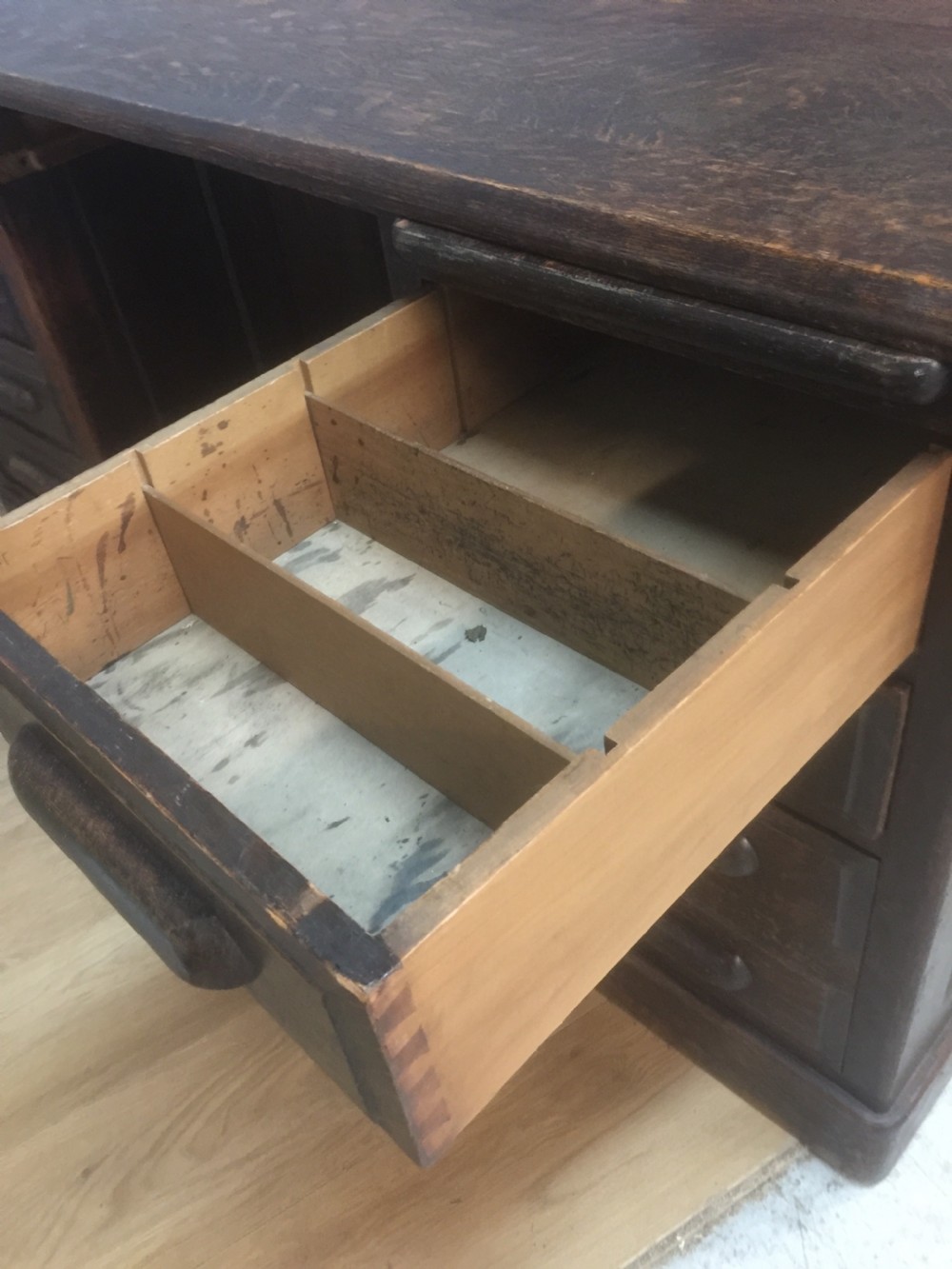 Large oak twin pedestal desk with fielded panels circa 1910 View XI