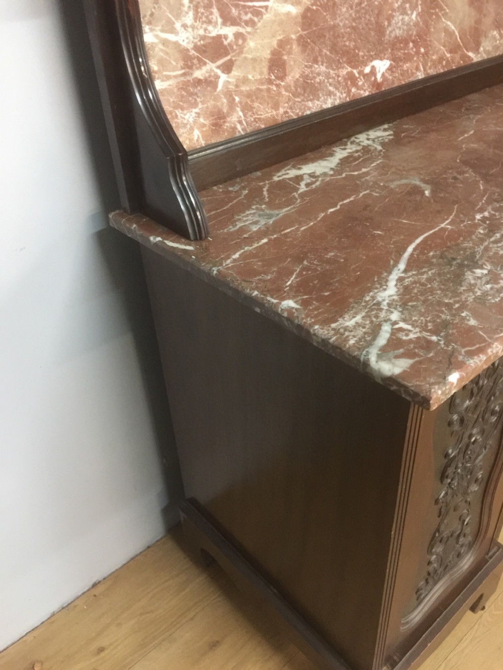 Art nouveau carved mahogany marble topped washstand circa 1900 View V
