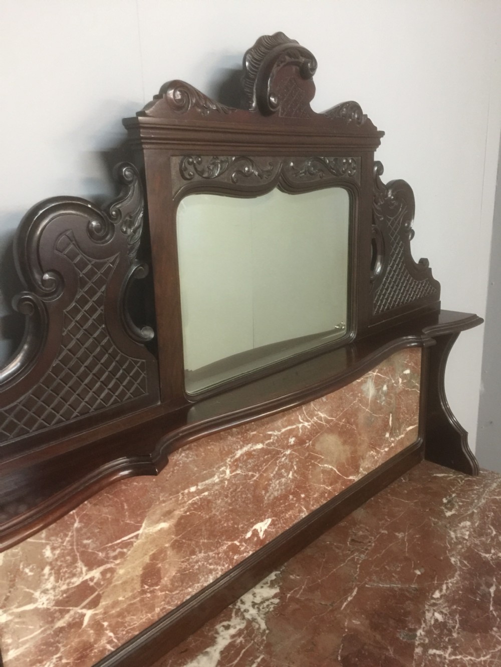 Art nouveau carved mahogany marble topped washstand circa 1900 View VI