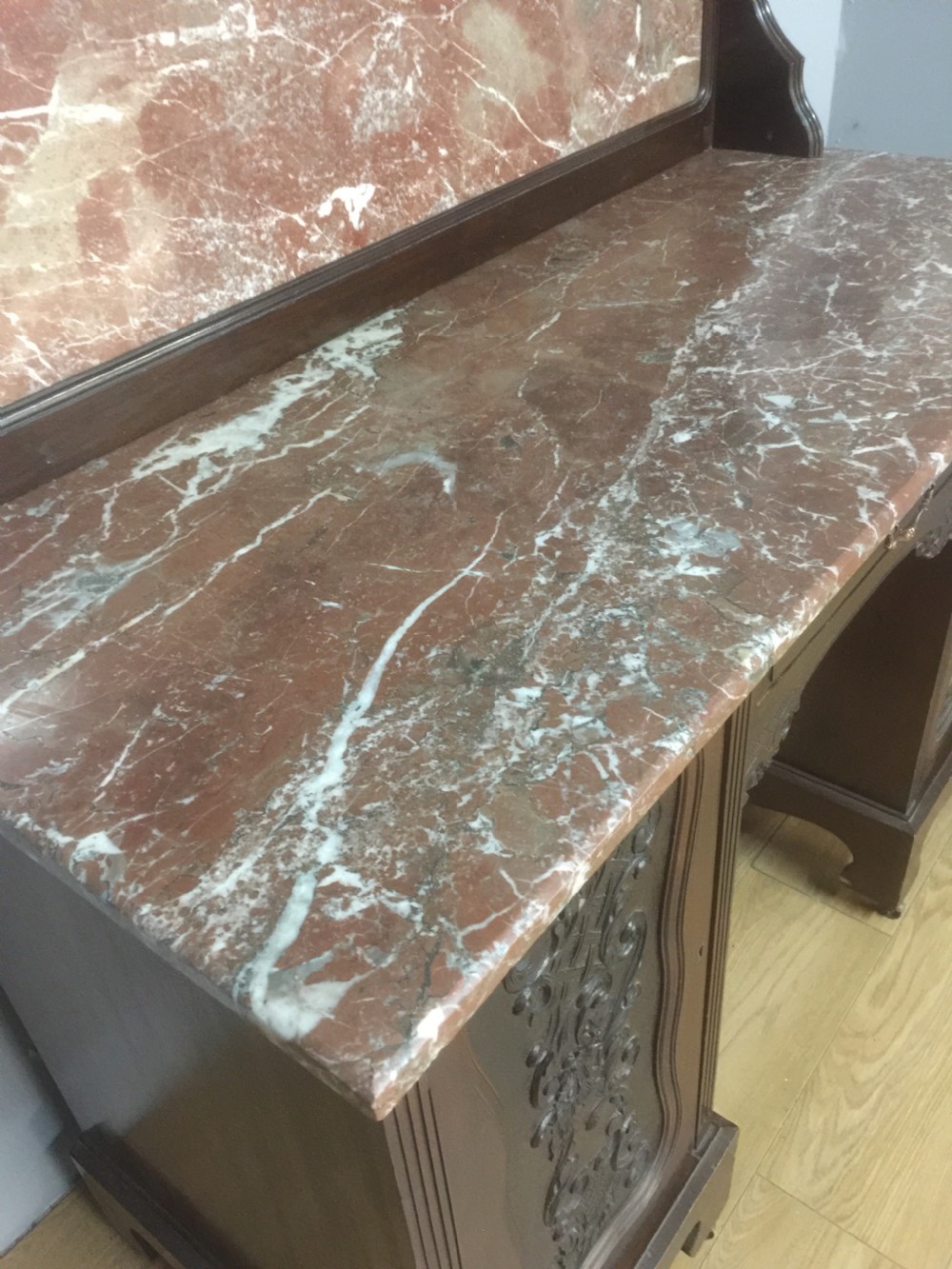 Art nouveau carved mahogany marble topped washstand circa 1900 View VII