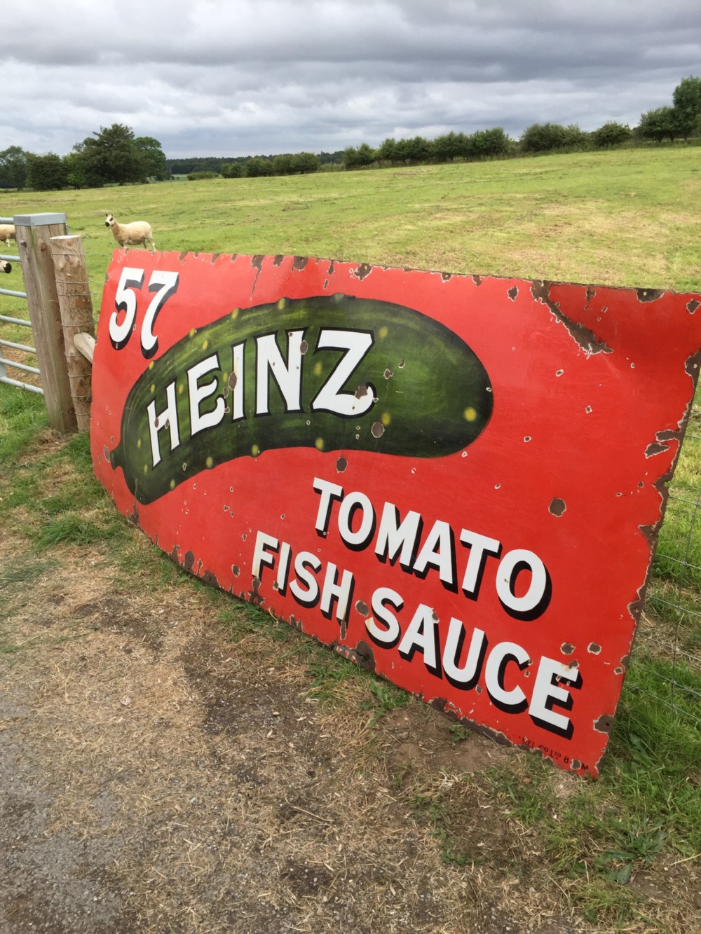 Large enamel sign Heinz 57 tomato fish sauce circa 1920 View III