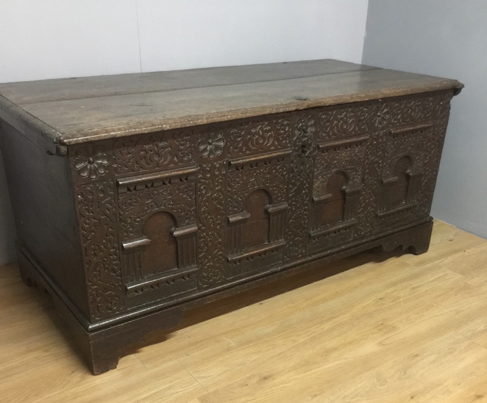 Large country House carved oak coffer late 17th century