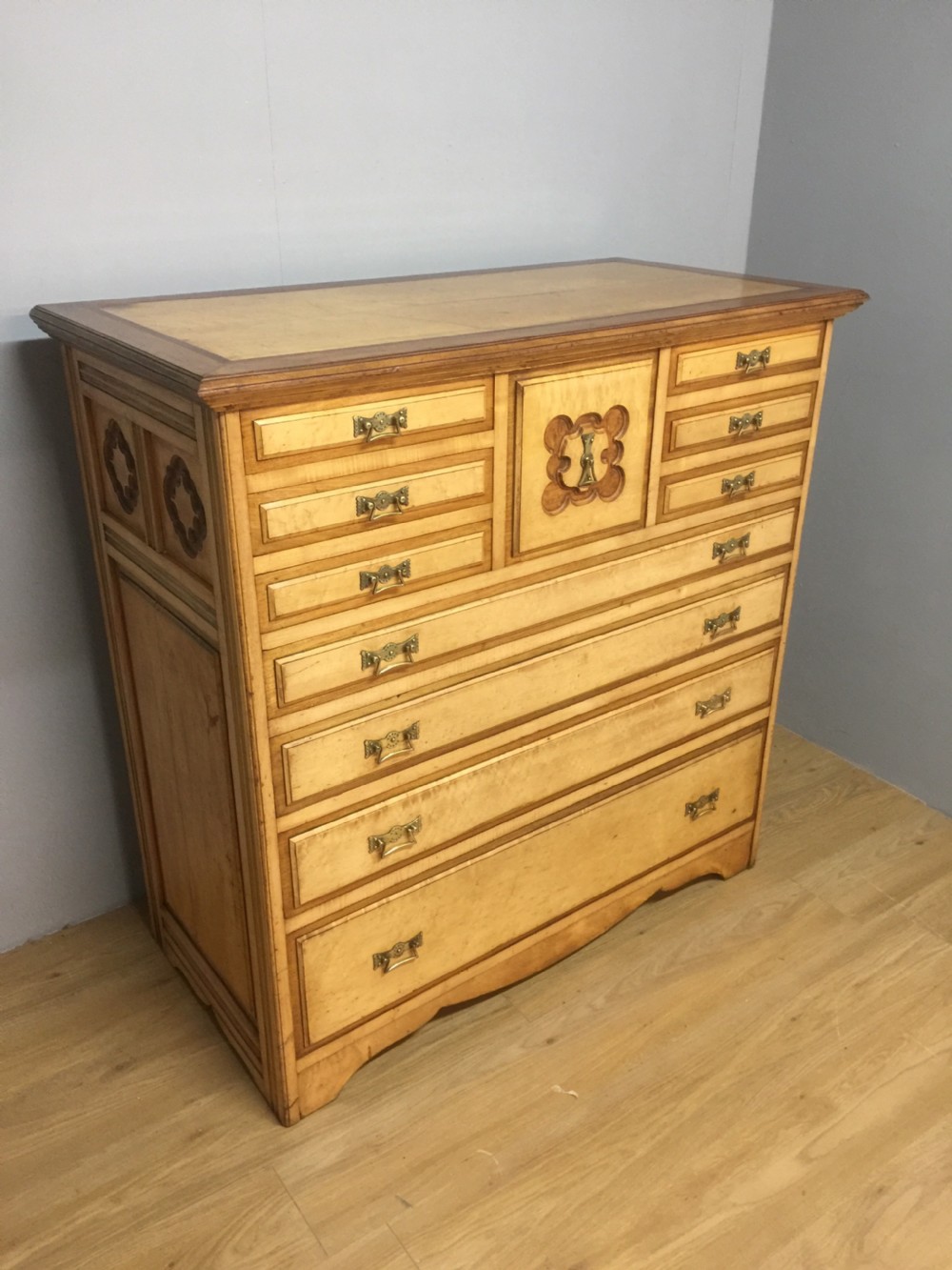 Rare nineteenth century birds eye maple and mahogany chest of drawers 