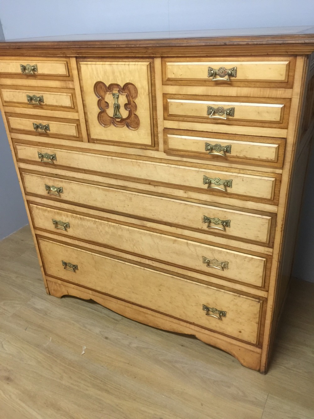 Rare nineteenth century birds eye maple and mahogany chest of drawers  View IX