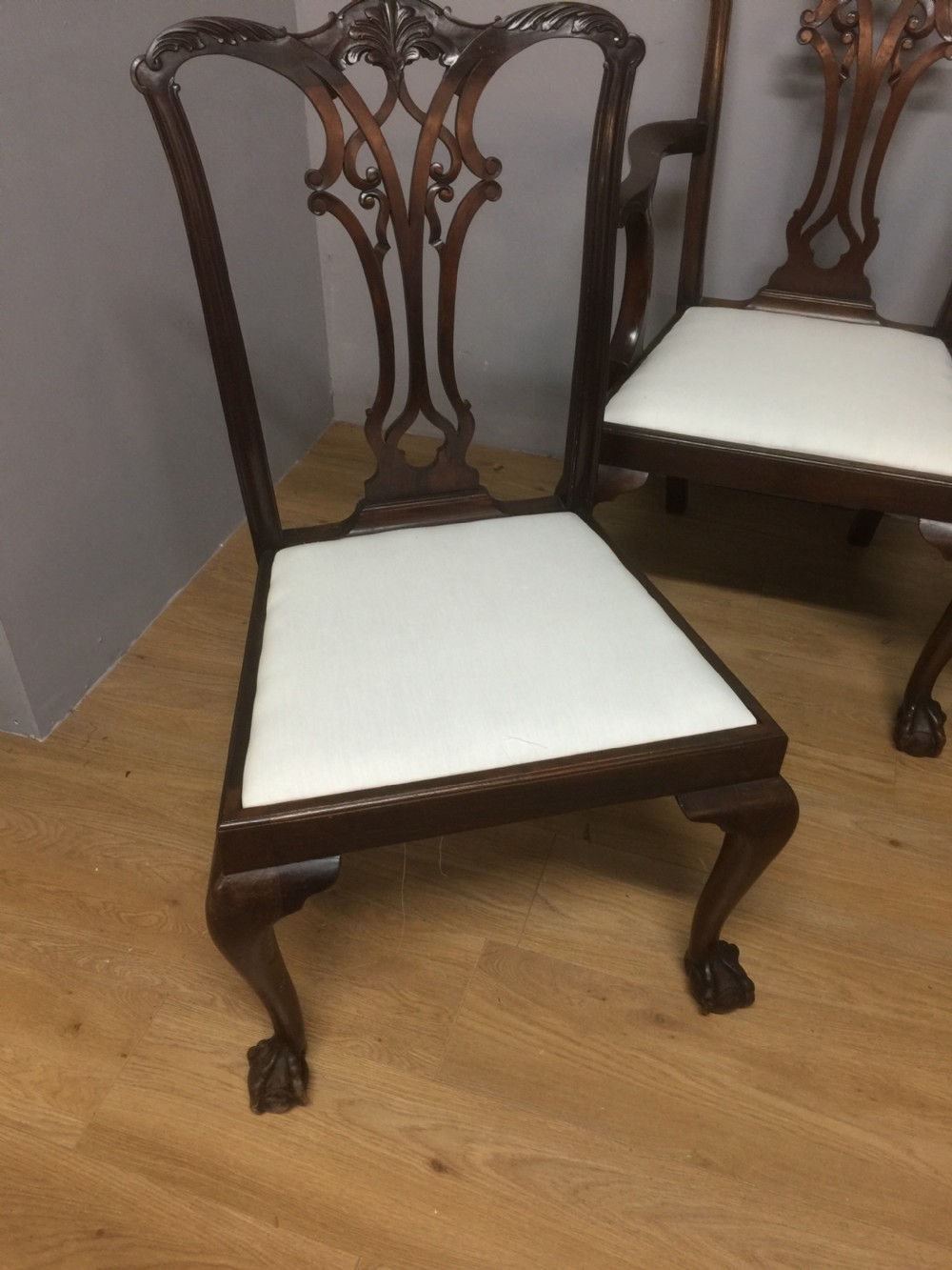Four Edwardian solid mahogany Chippendale style dining chairs  View III
