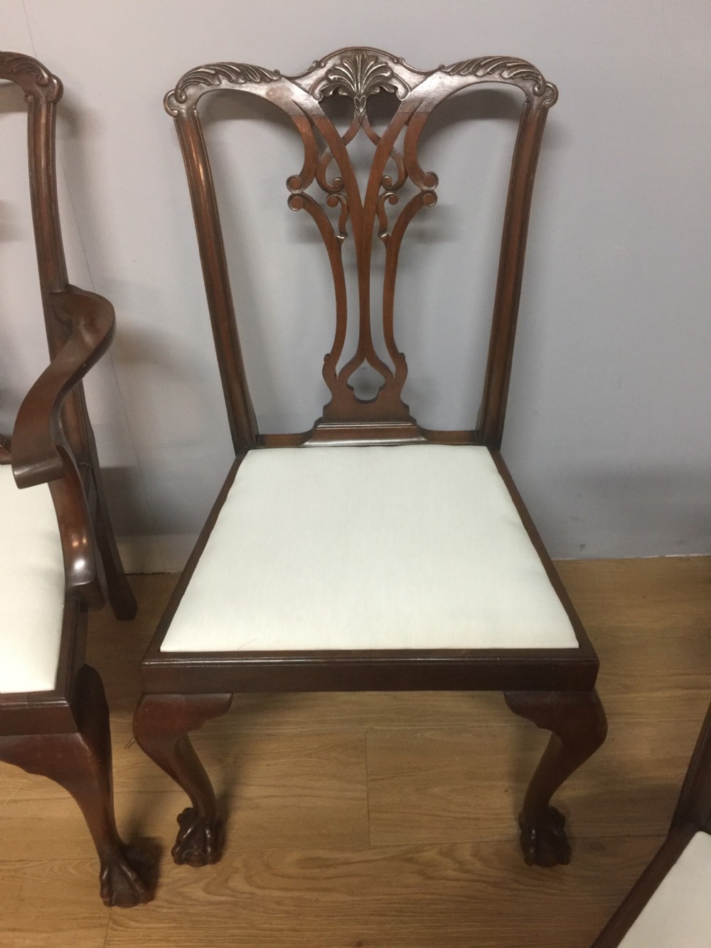 Four Edwardian solid mahogany Chippendale style dining chairs  View IV