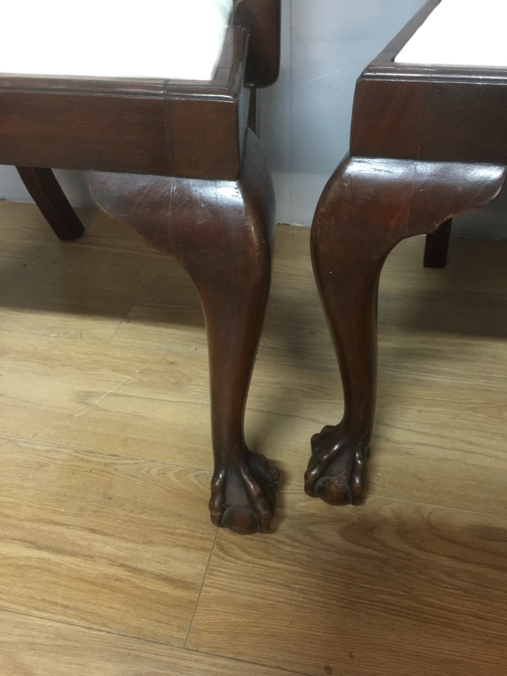 Four Edwardian solid mahogany Chippendale style dining chairs  View V