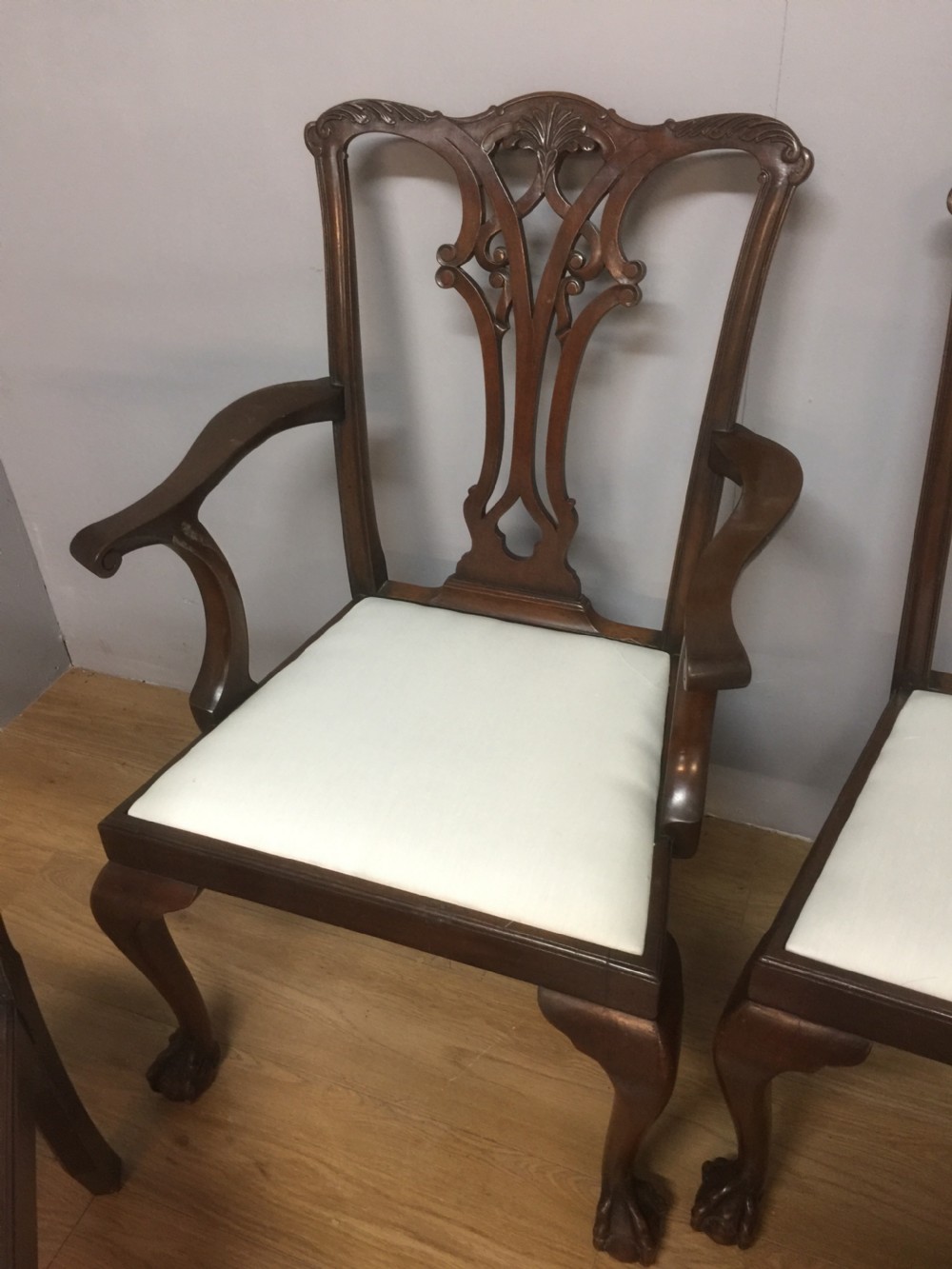 Four Edwardian solid mahogany Chippendale style dining chairs  View VI