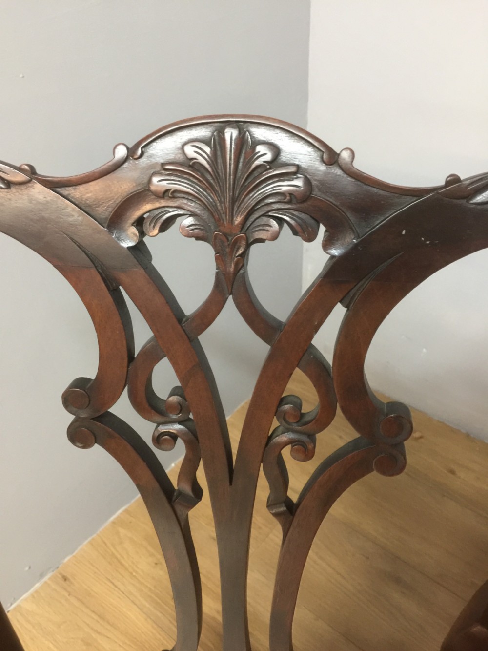 Four Edwardian solid mahogany Chippendale style dining chairs  View VII