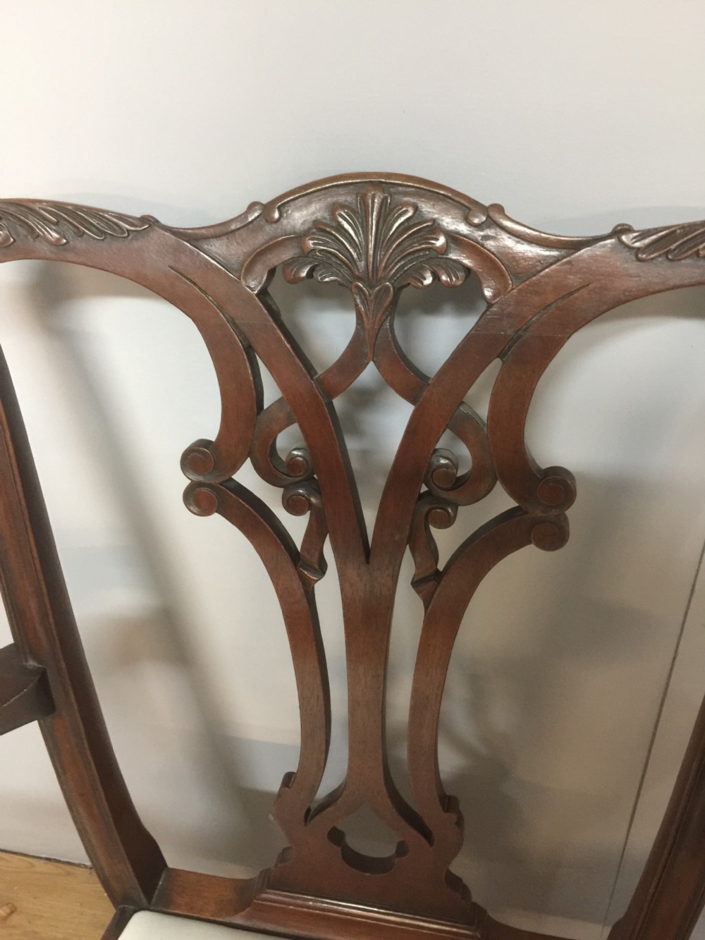 Four Edwardian solid mahogany Chippendale style dining chairs  View VIII
