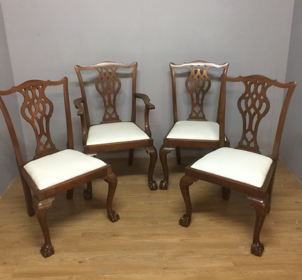 Four Chippendale style dining chairs in solid mahogany circa 1900