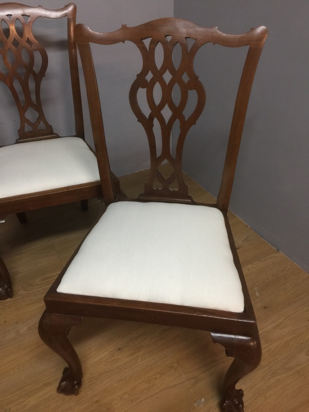 Four Chippendale style dining chairs in solid mahogany circa 1900 View II