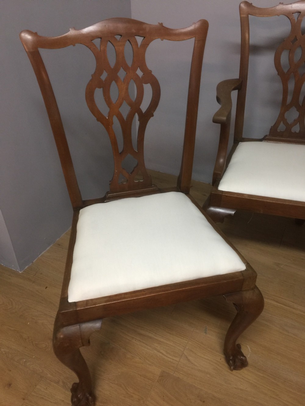 Four Chippendale style dining chairs in solid mahogany circa 1900 View III