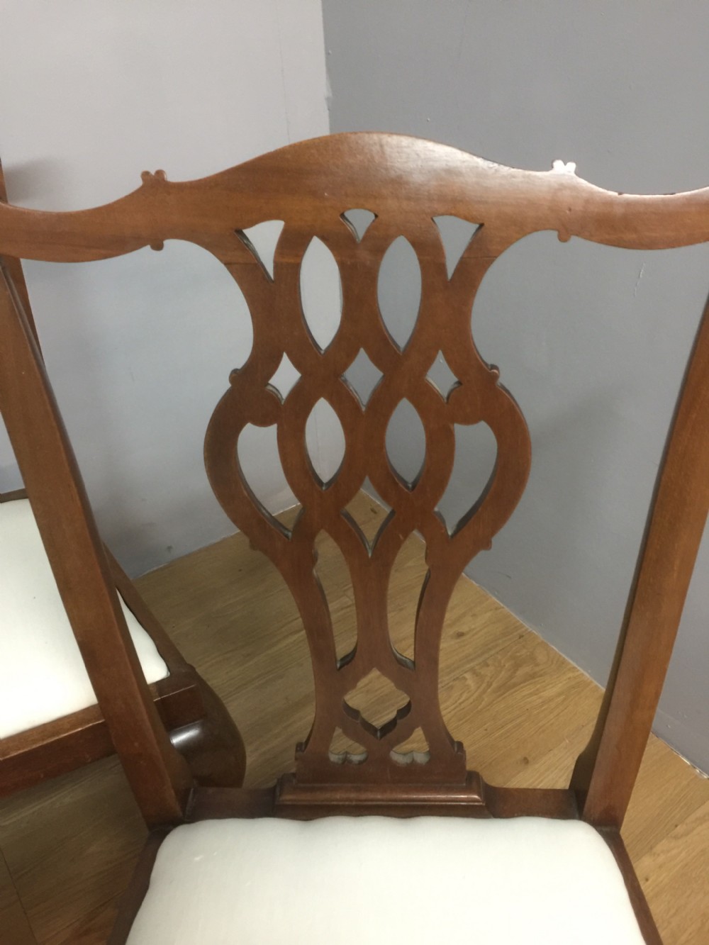 Four Chippendale style dining chairs in solid mahogany circa 1900 View V
