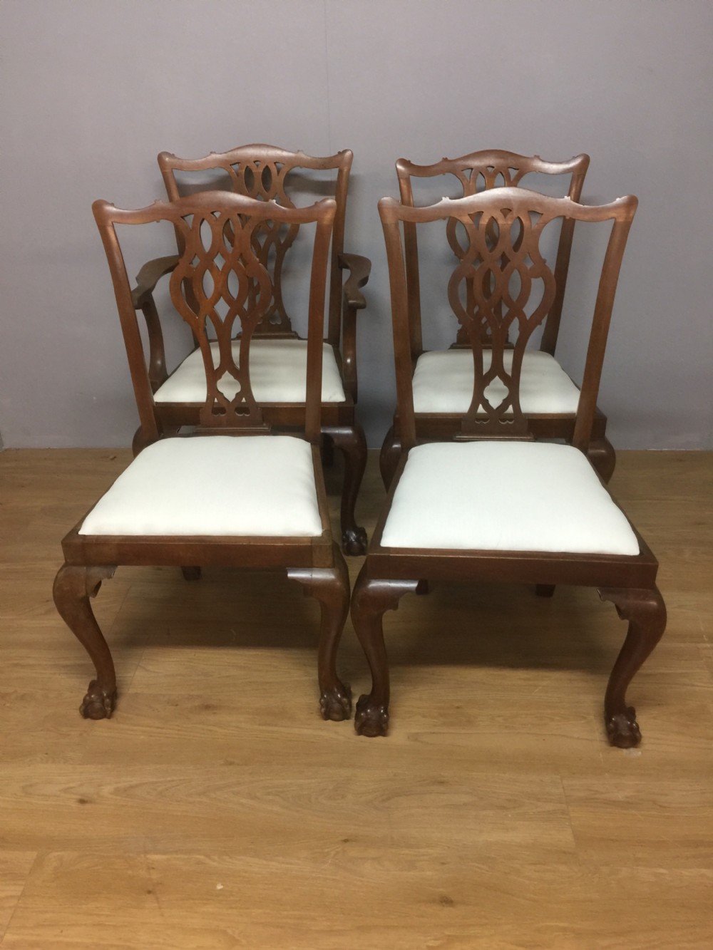 Four Chippendale style dining chairs in solid mahogany circa 1900 View IX
