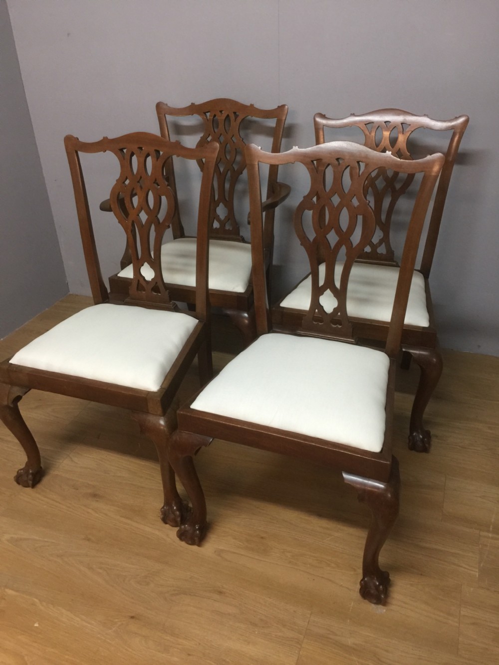 Four Chippendale style dining chairs in solid mahogany circa 1900 View X