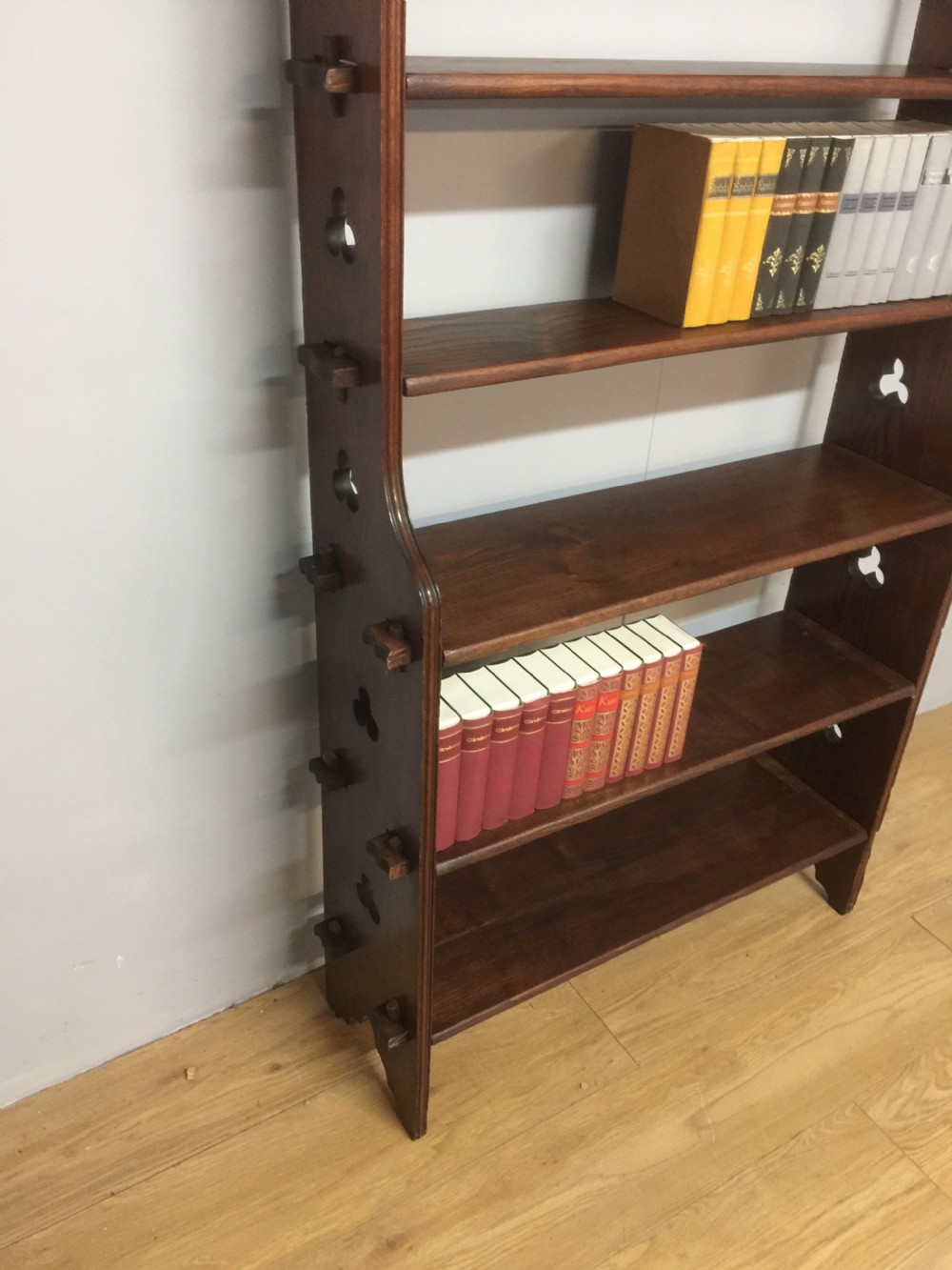 Arts and crafts seven height oak shelves circa 1900 View VII