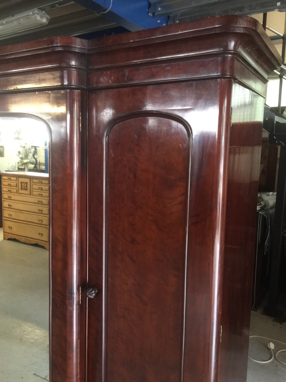 Nineteenth century flame mahogany triple wardrobe View III