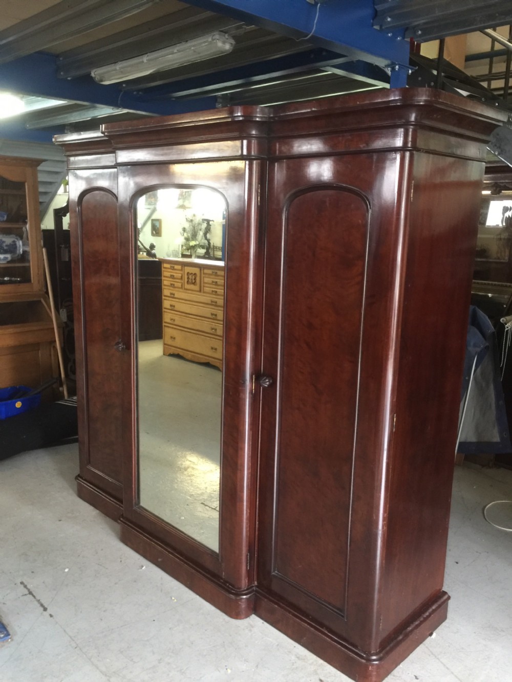 Nineteenth century flame mahogany triple wardrobe View XIV