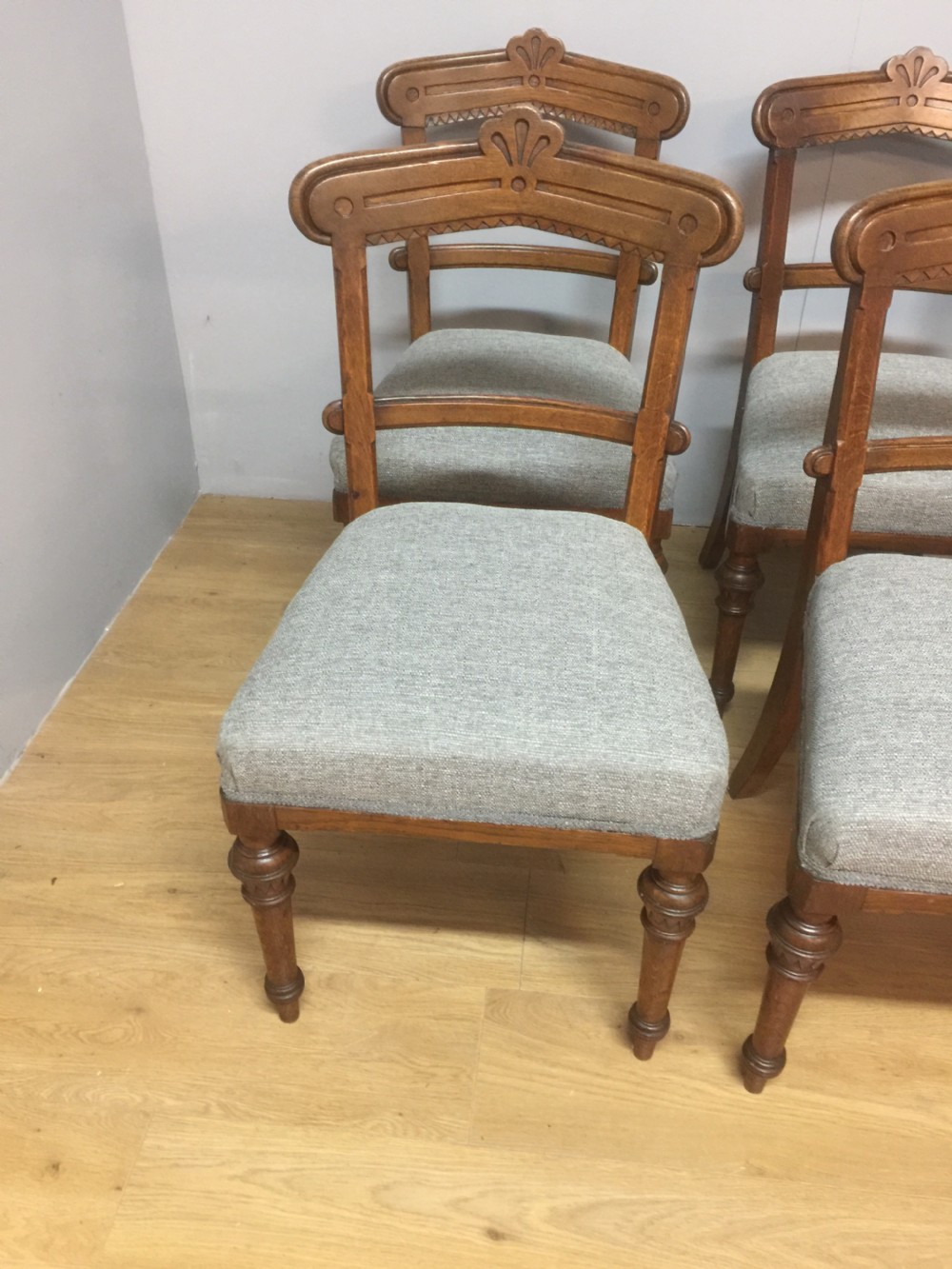 Set of six arts and crafts oak chairs View II
