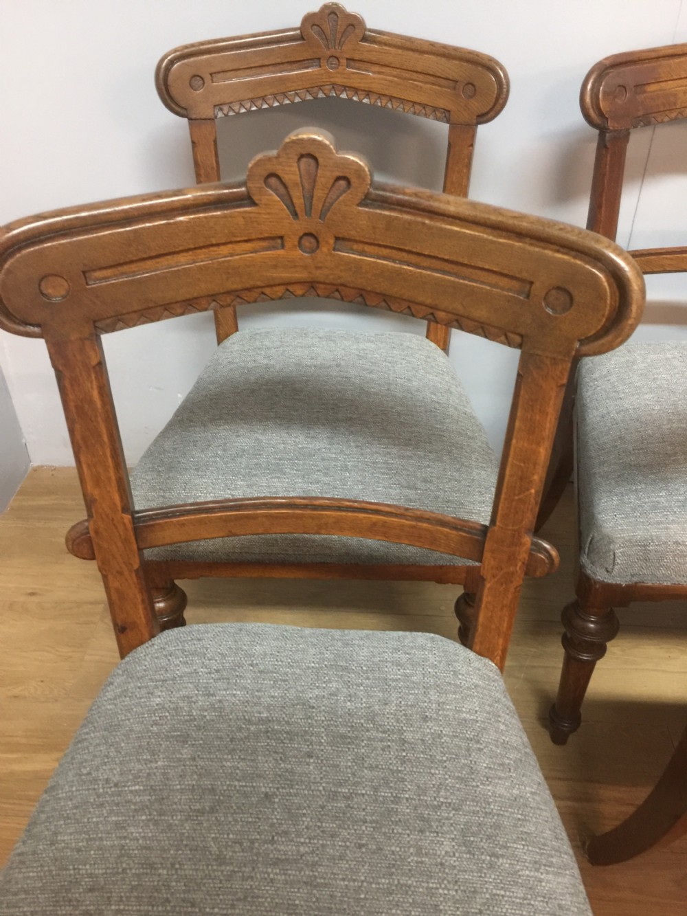 Set of six arts and crafts oak chairs View III