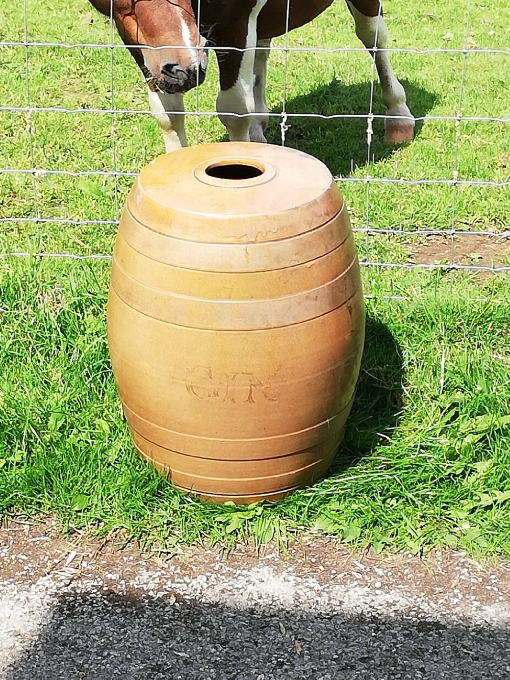 19th Century salt glazed stoneware gin barrel