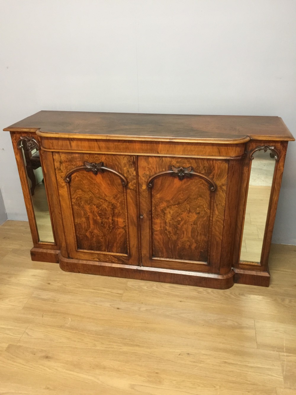 Nineteenth century burr walnut breakfront side cabinet