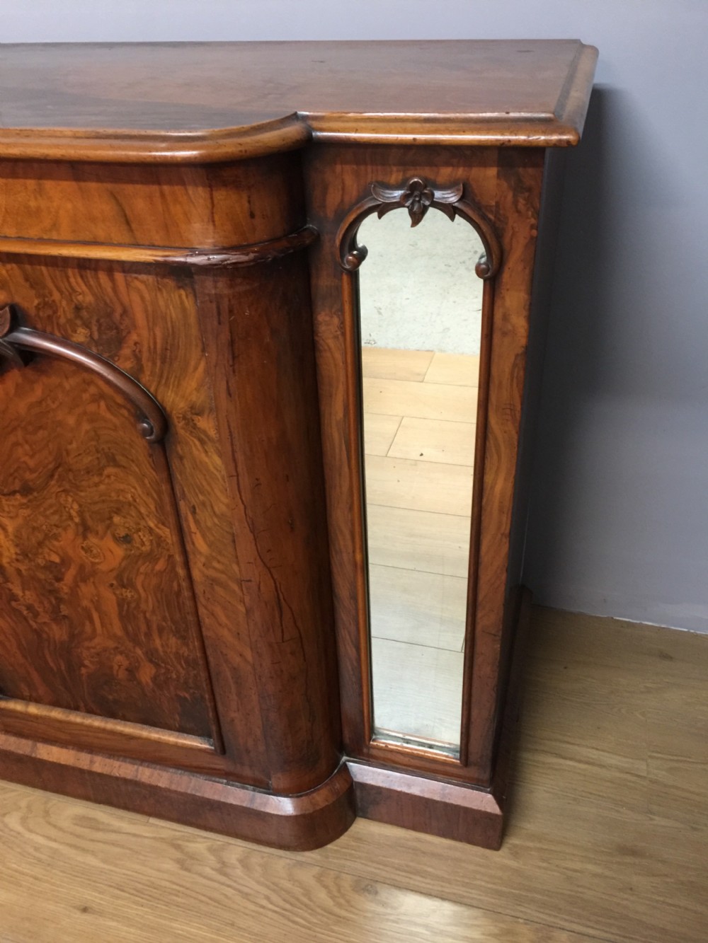 Nineteenth century burr walnut breakfront side cabinet View IV