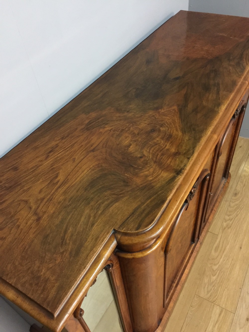 Nineteenth century burr walnut breakfront side cabinet View IX