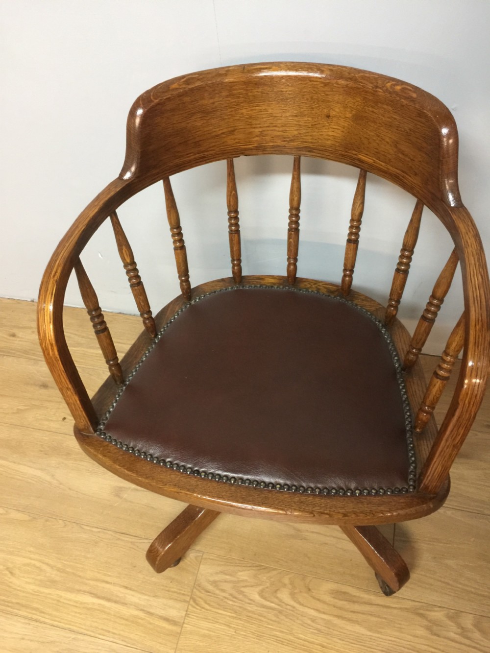 Solid oak revolving desk chair View IV