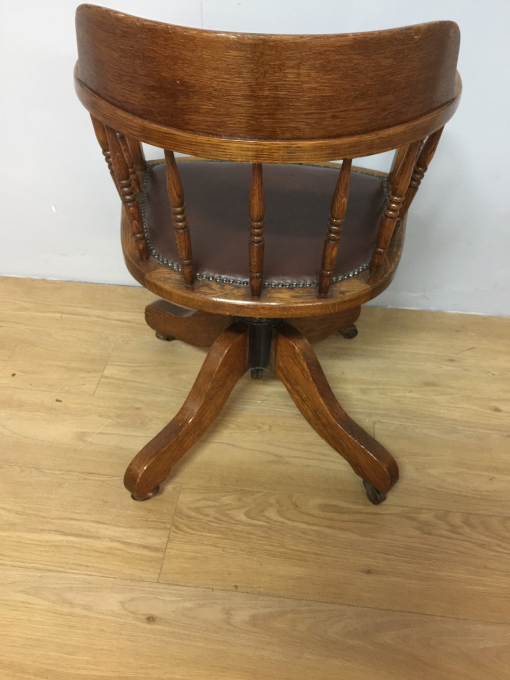 Solid oak revolving desk chair View IX