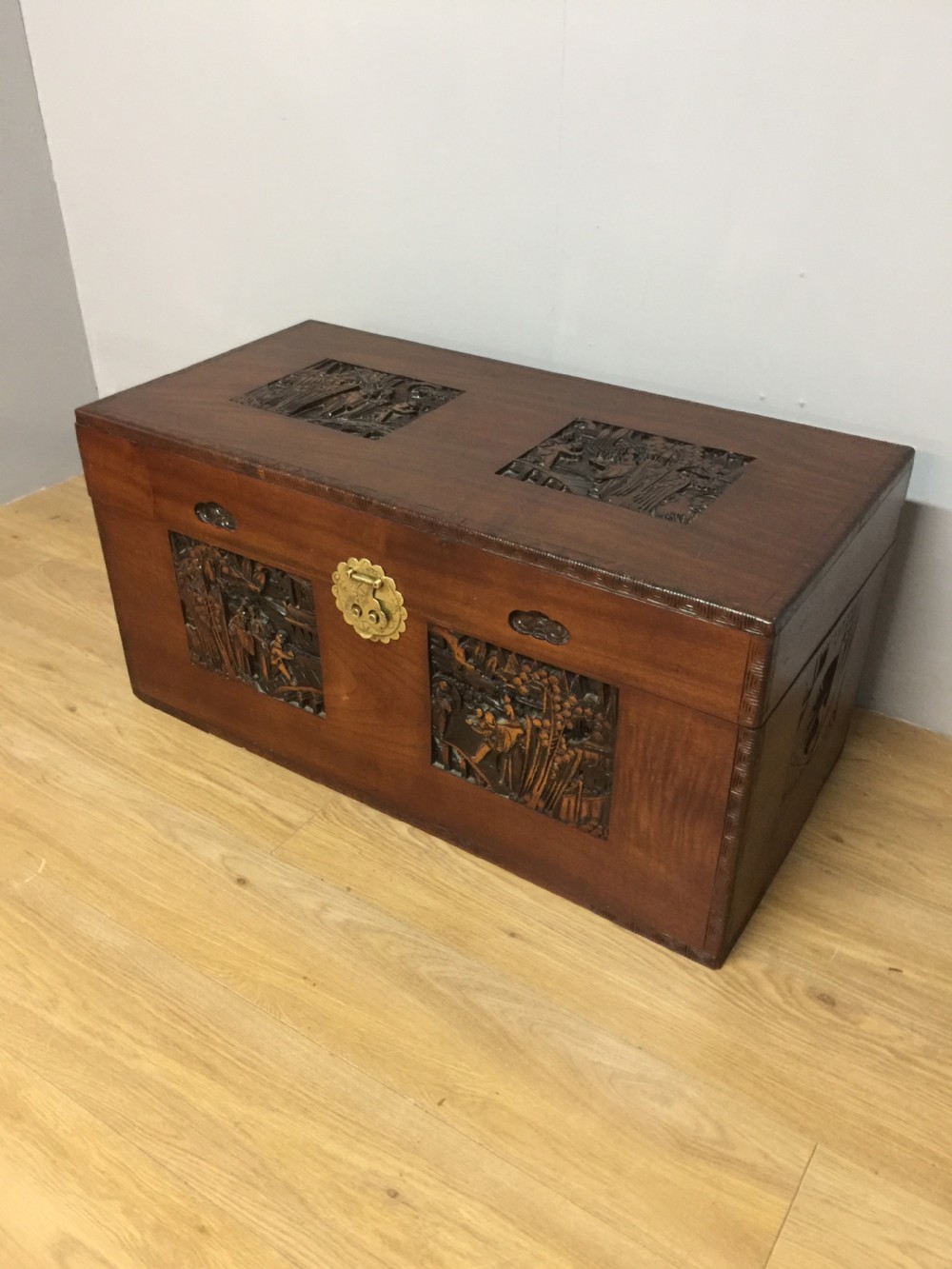 Carved Camphorwood chest circa 1920 View II