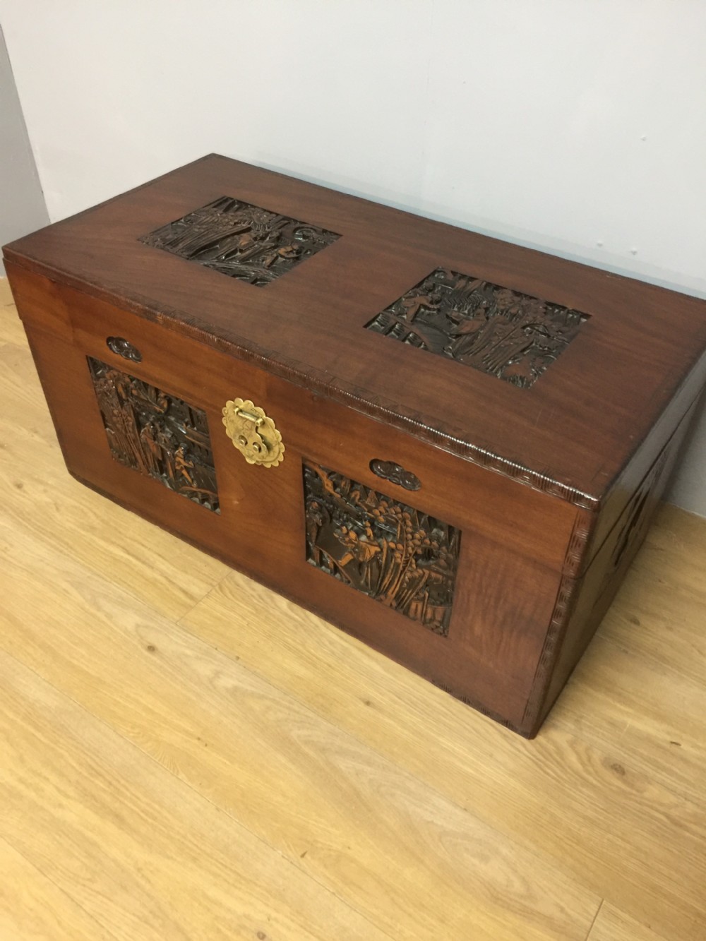 Carved Camphorwood chest circa 1920 View IV